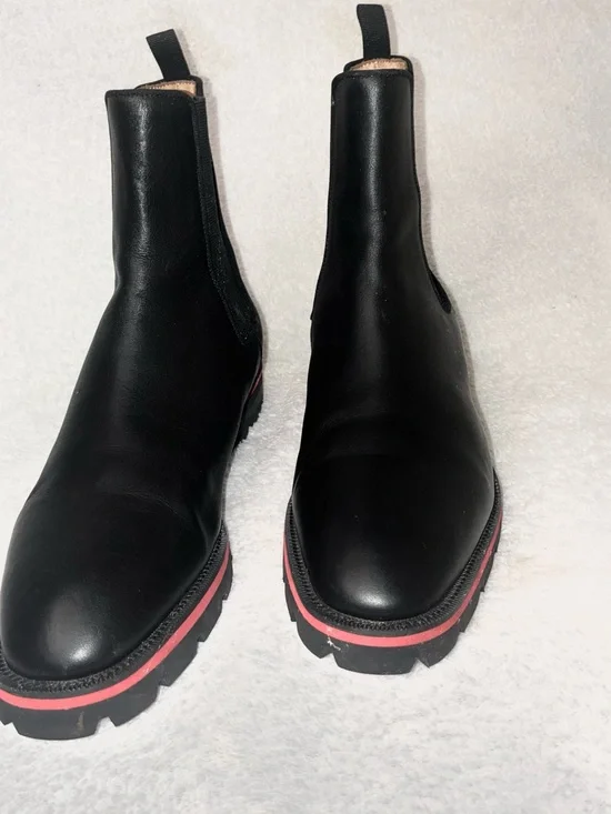 Men's Black Leather Chelsea Boots with Red-Trim Sole