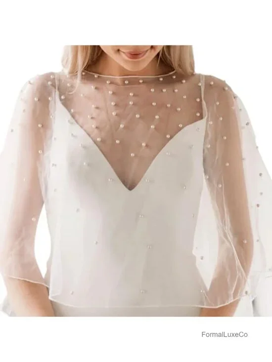 Bridal Tulle Shawl Pearl Scarf Wedding Wrap