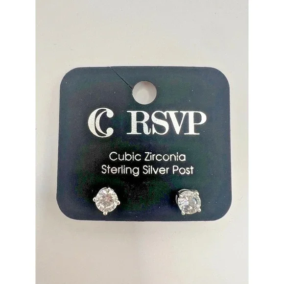 RSVP Cubic Zirconia Stud Earrings Sterling Silver Post‎ 6mm Clear Round NEW Gift