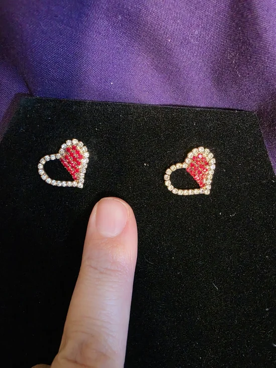 Heart-Shaped Red Crystal Stud Earrings - Women Jewelry