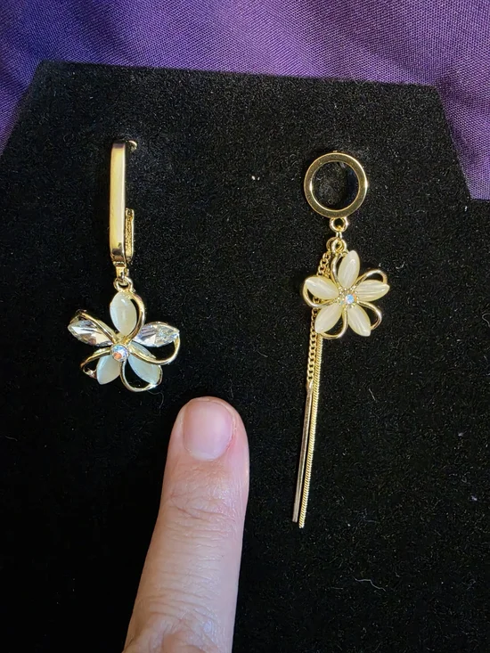 Gold Flower Drop Earrings with Cream Petals