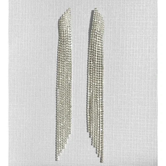 Waterfall Rhinestone Earrings Dangle Fringe Crystal 5