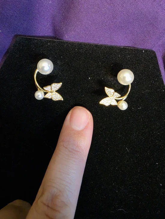 Gold Pearl Butterfly Stud Earrings - Elegant Women Jewelry