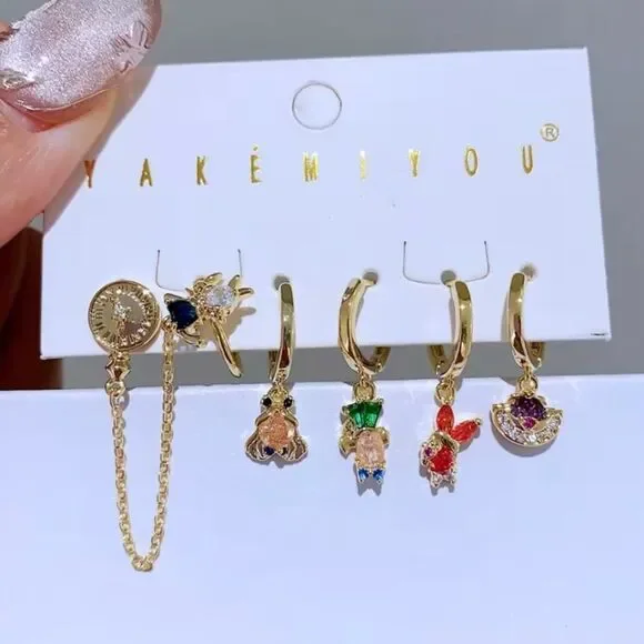 Alice In Wonderland 14K Gold Plated Gemstone Huggie Hoop Earrings