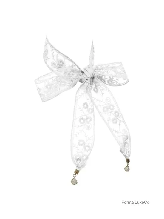 Lace Skinny Scarf with Crystal Pendant - Hair Ribbon, Neck Scarf, Bag Accessory