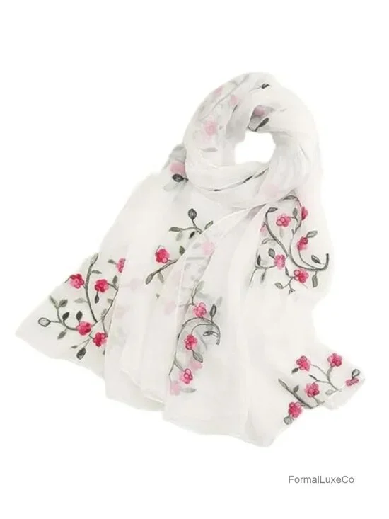 Embroidered Chiffon Lightweight Fashion Scarf Wrap Shawl Oversized