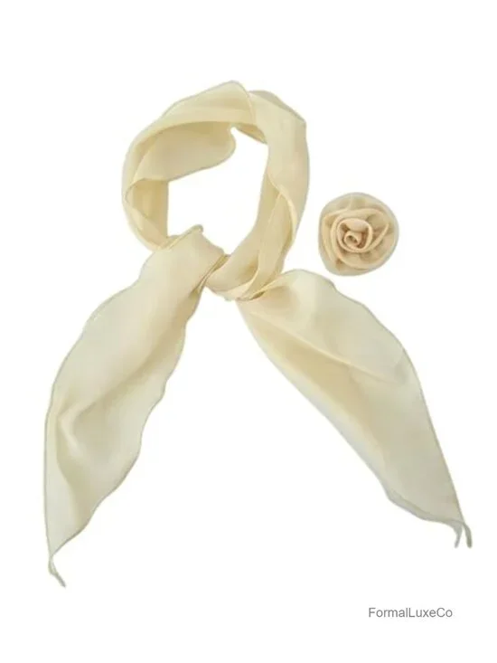 Chiffon Scarves for Women with Detachable Rose Flower Hair Ribbon Neck Kerchief