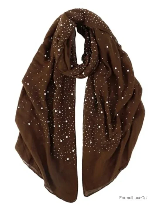 Rhinestone Pearl Scarf, Glitter Shawl Wrap, Sparkly Head Scarf for Women