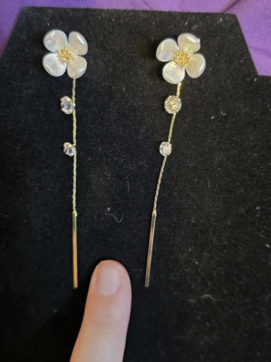 Delicate Gold Floral Earrings with White Mother-of-Pearl Petals
