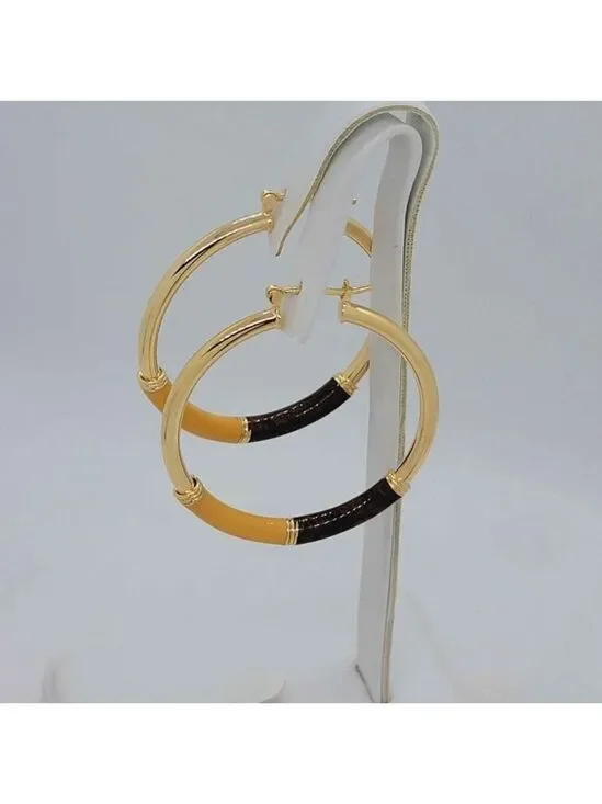 Brand New  Brazilian 18k Gold Filled Brown Hoops Earrings