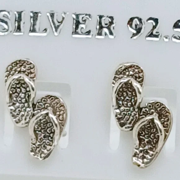 Vintage Sterling Silver Flip Flop Stud Earrings‎ Beach Summer Nautical Jewelry