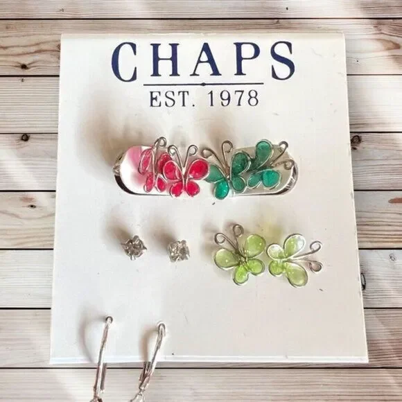 CHAPS Est. 1978 Earrings Muti color Mini‎ Butterflies Rhinestones 5 Pairs