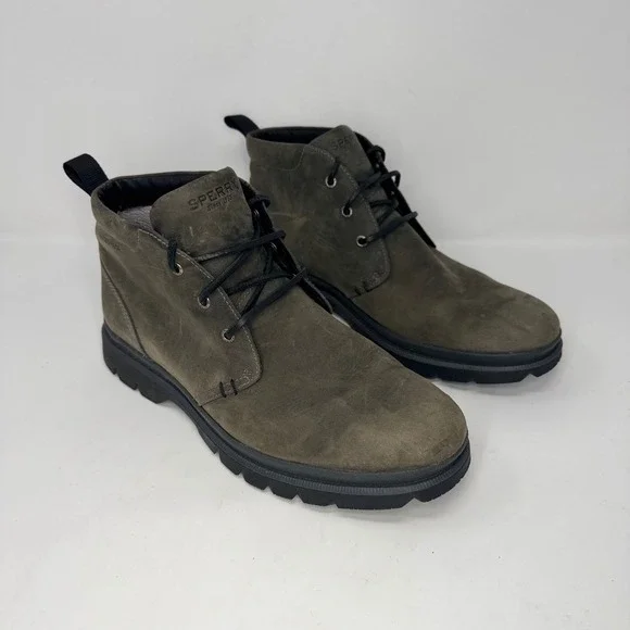 Sperry Mens 11 Watertown Chukka Boots Olive Green Leather Waterproof STS19715