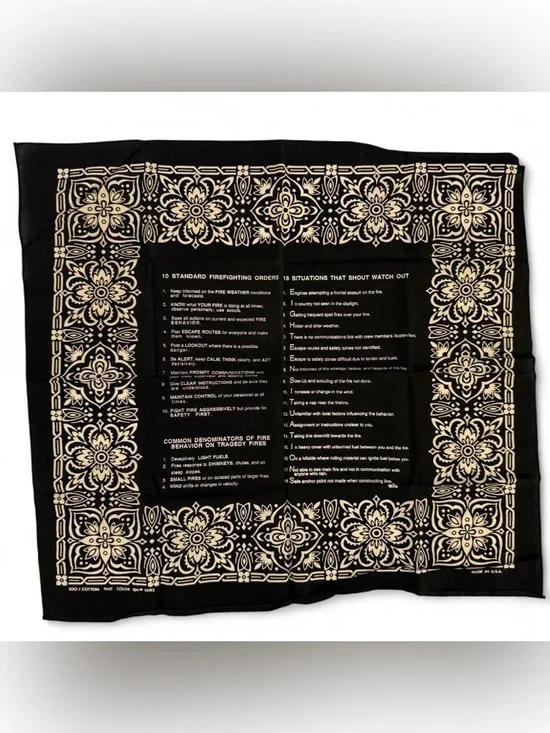 Vintage- Black Bandana Scarf with Cream Paisley Border