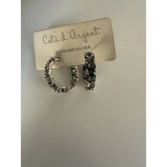 925 Sterling Silver Mystic Topaz Rainbow Hoop Earrings Iridescent Multi-Gem Hoop