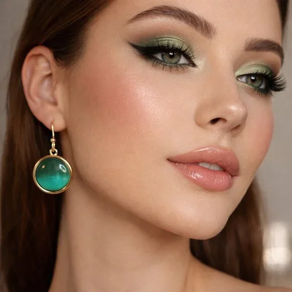 Liz Claiborne Gold Tone and Green‎ Dangle Earrings