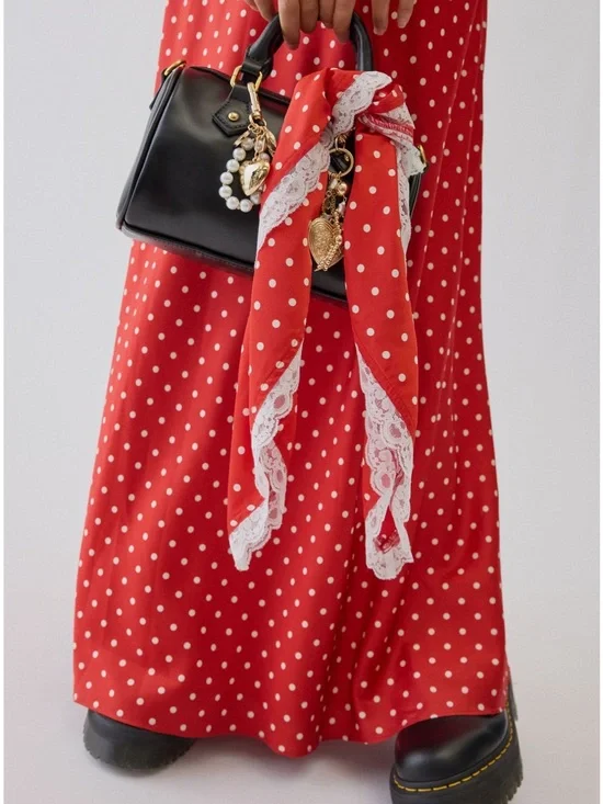 For Love & Lemons X UO Red + White Polka Dot Scarf | Lace Trim | OS | NWT