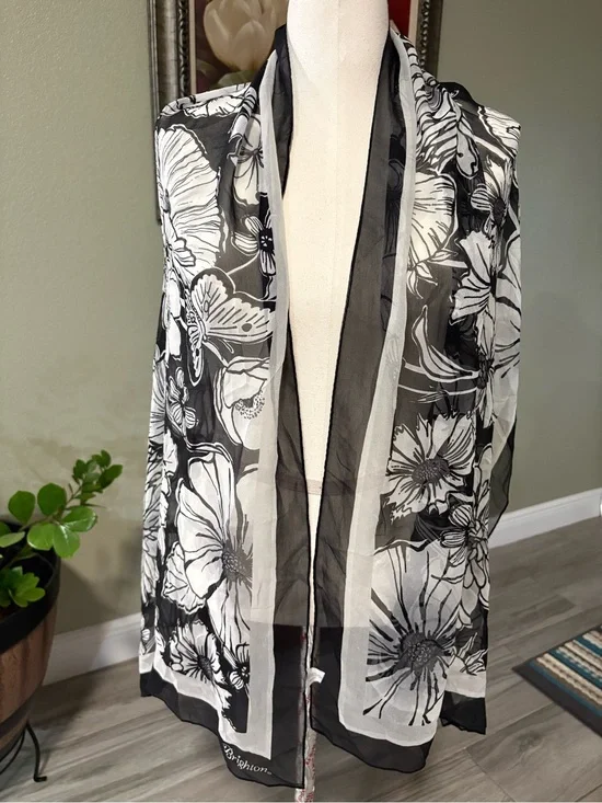 Brighton Black and White Floral Sheer Scarf