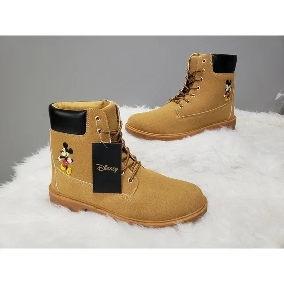 NEW Men's MICKEY MOUSE Lace Up Combat Boots Ankle Tan Size 12 Disney Chukka‎