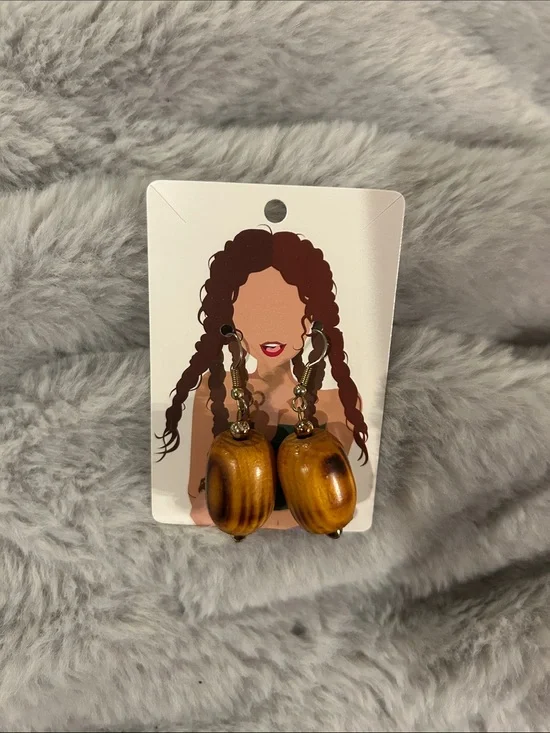 Wood Bead Drop Earrings - Brown