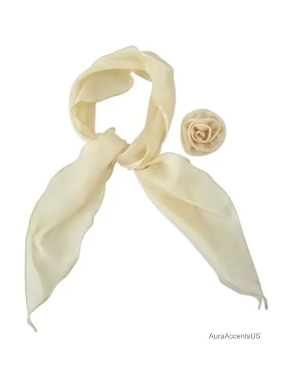 Detachable Rose Flower Chiffon Scarf - Elegant Long Fashion Scarf - Versatile