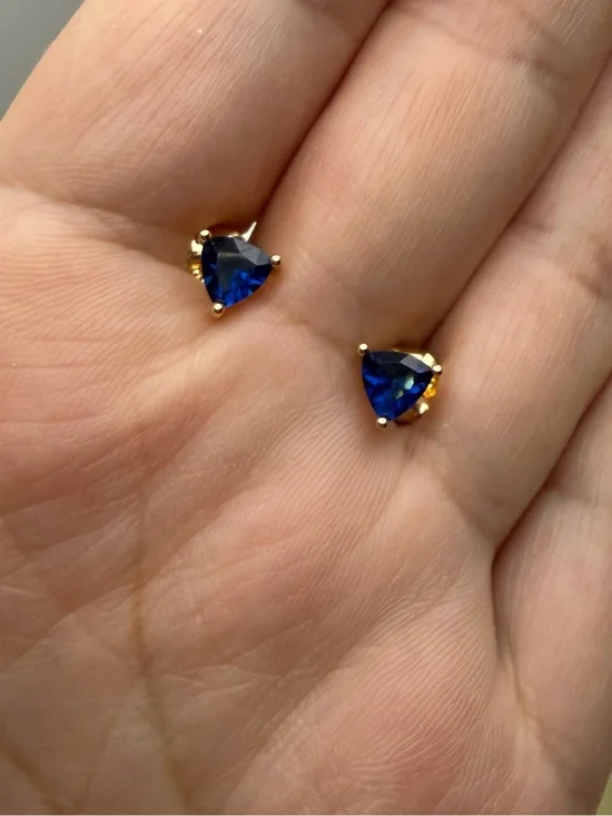 Classic Blue Triangle Stud Earrings - Gold Setting