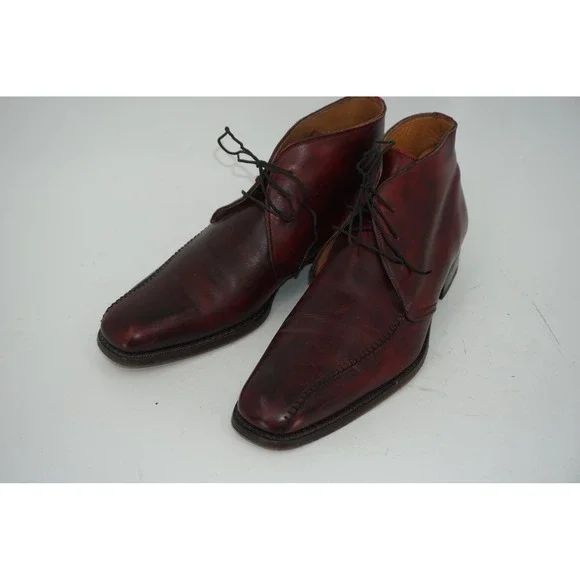 Calzoleria Harris Chukka Boots Red Leather Lace Up Dress Made In Italy Men's 10