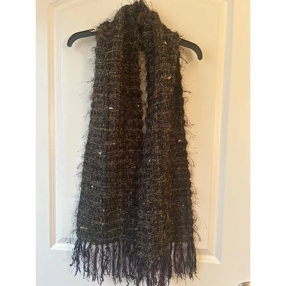 Shepatin Artisan Woven Fringe Scarf Purple Brown Multi Texture Boho Ribbon Wrap