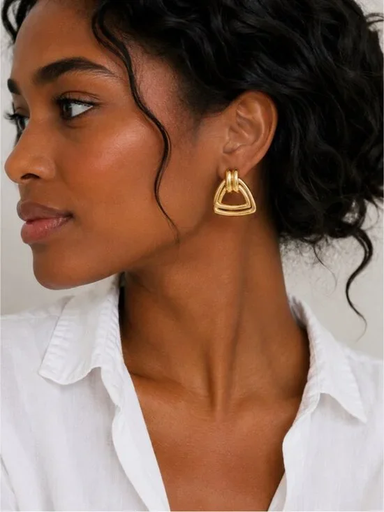 New! Anthropologie Gold Plated Triangle Earrings (2019) NWT