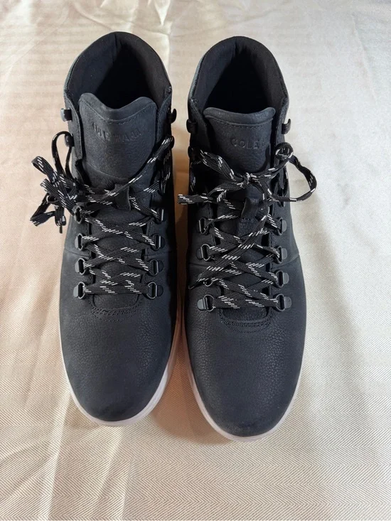 Cole Haan Men’s Black Lace-Up Hiker Boots with Contrast Laces