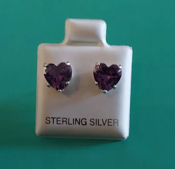 2 Ct.  Heart Cut Amethyst Gemstone Stud Earrings~925 Sterling Silver