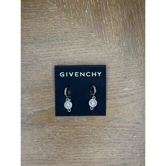 Givenchy Crystal Drop Earrings Gold Tone Dangle Halo Rhinestone Designer New