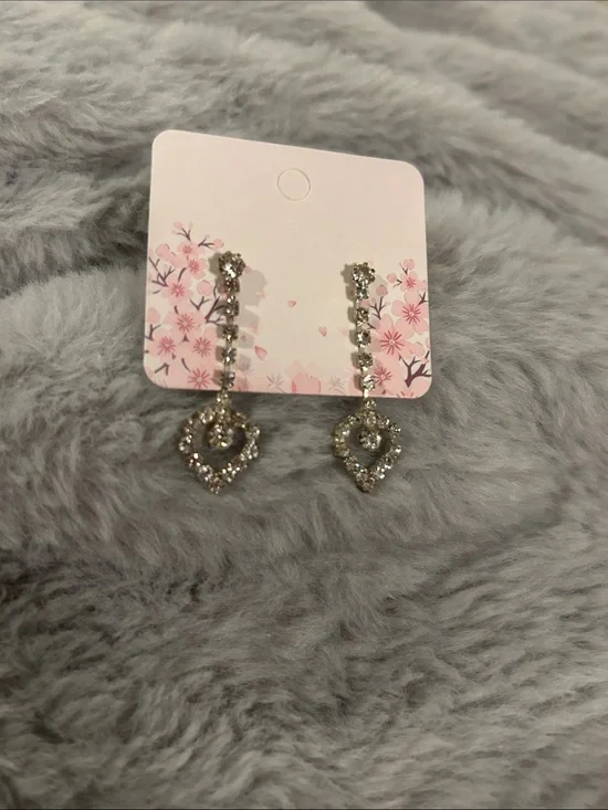 Crystal Heart Drop Earrings - Silver Rhinestone Dangle