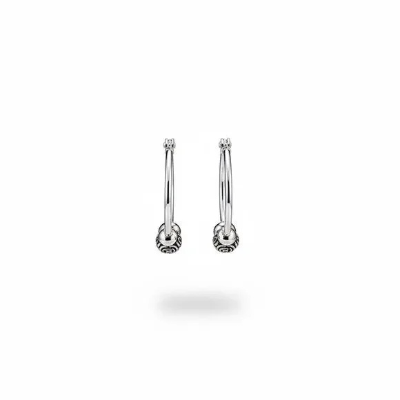 Lauren Ralph Lauren Silver Tone Beaded Hoop Earrings Classic