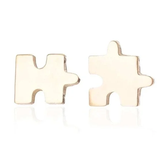 Puzzle Piece Yellow Gold Plated‎ Stainless Steel Stud Earrings Cute Minimalist