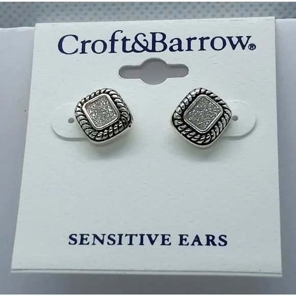 Croft & Barrow Sensitive Ears Druzy Like Silver Tone Southwest Stud Earrings NEW