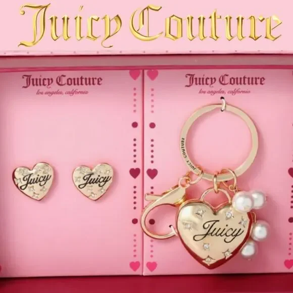 Juicy Couture Heart‎ Keychain & Earring Set w/Crystal Accents