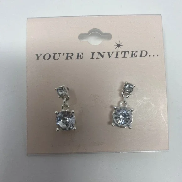 Sparkling Clear Dangle Stud Earrings‎ Silver Tone Fashion Jewelry Round Cut