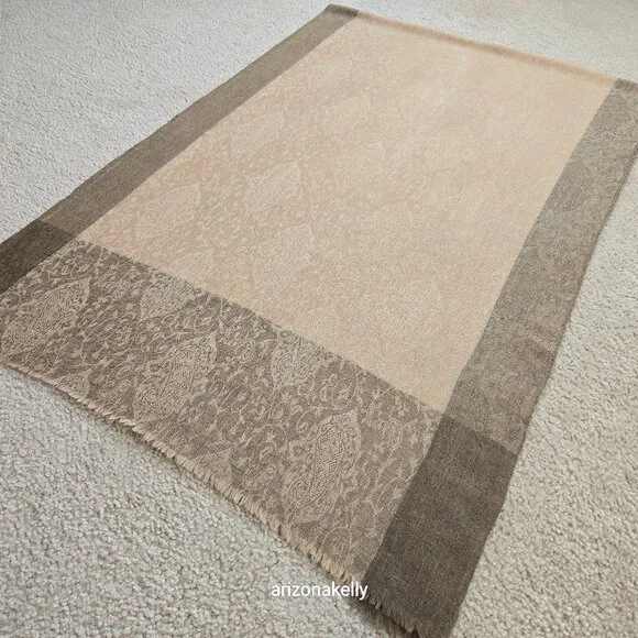 NWOT Cashmere Jacquard Lightweight Scarf Tan and Brown