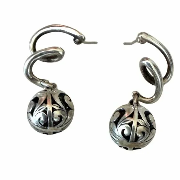 Vintage Sterling Silver Balinese Filigree Sphere Dangle Earrings