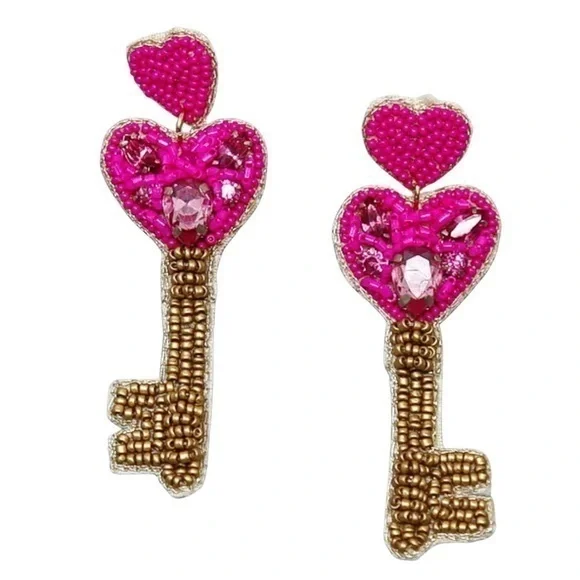 Key to My Heart Seed Bead Earring