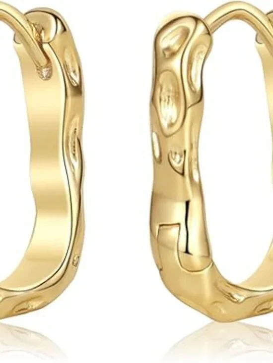 NEW‎ Chunky Gold Stud Earrings 14k Gold Plated Hypoallergenic Square Open Set