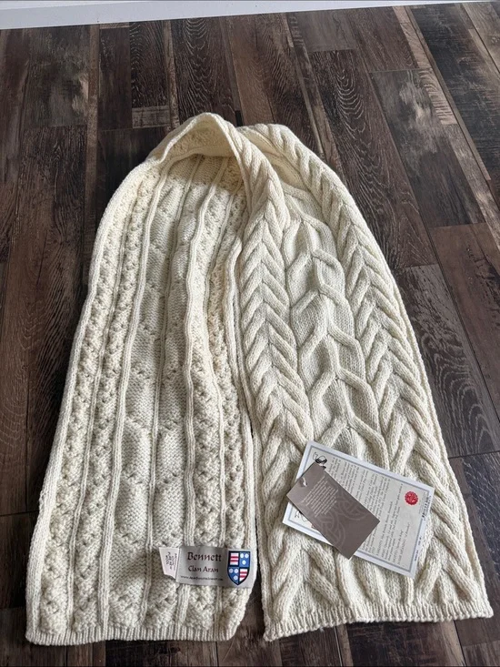 100 percent wool  Cream Cable Knit Scarf - Women