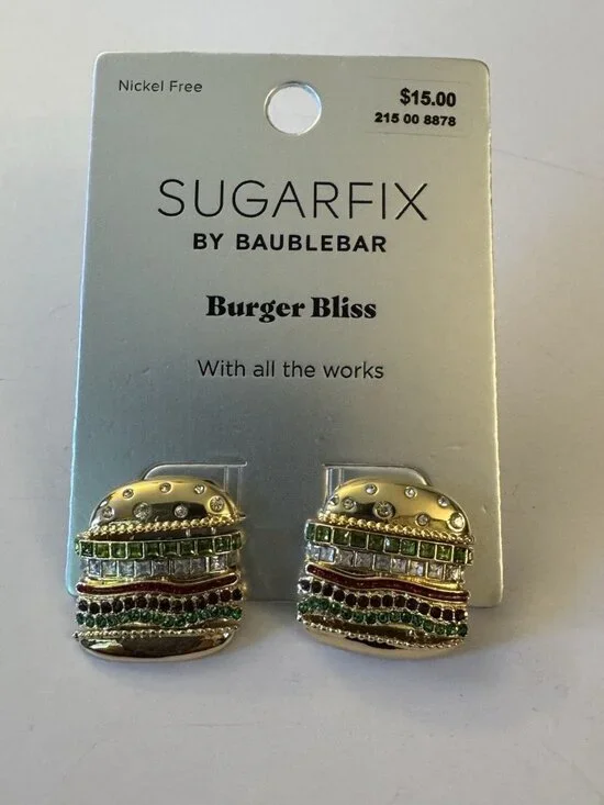 SugarFix by BaubleBar Rhinestone Burger/Cheese BurgerStud Earrings D18