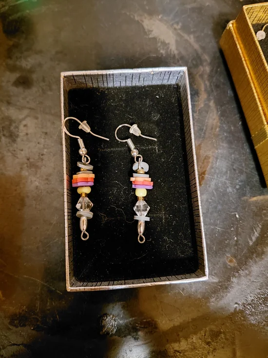 Stacked Bead Dangle Earrings in Pink & Yellow