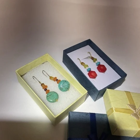 NWT Pannee Lot Of 2‎ Red/Blue Pierced Dangle Drop Bead/Beaded Costume Earrings