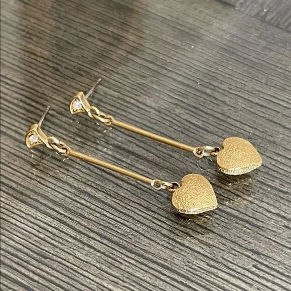 Vintage 1980’s Gold-tone Textured Heart Drop Earrings