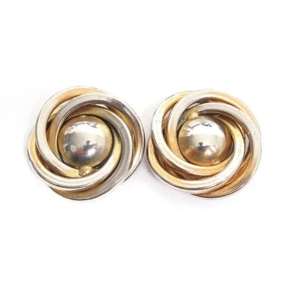 Large Wide Silver & Gold Knot Earrings‎
