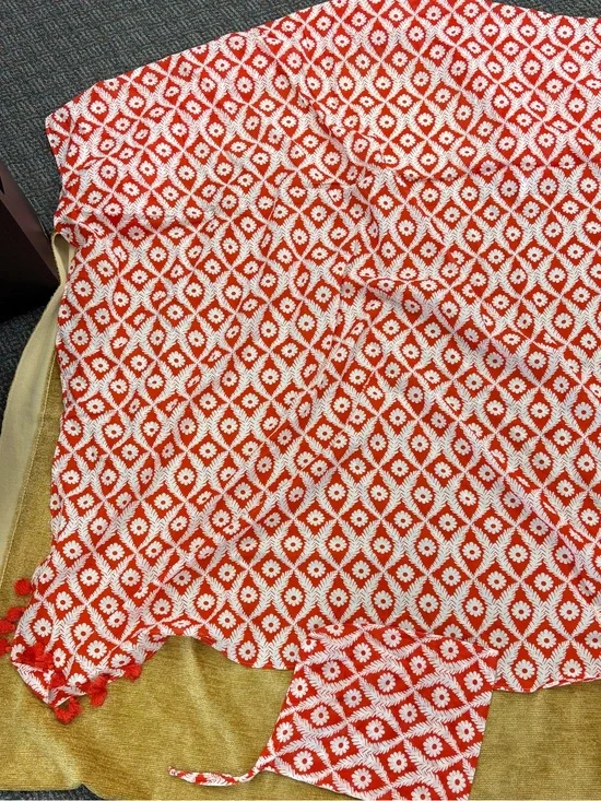 Stella & Dot Red and White Floral Print scarf with Tassel Detail & matching bag