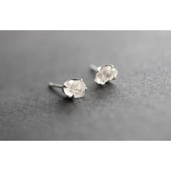 Lake County diamond earrings, 925 sterling silver, raw gemstones